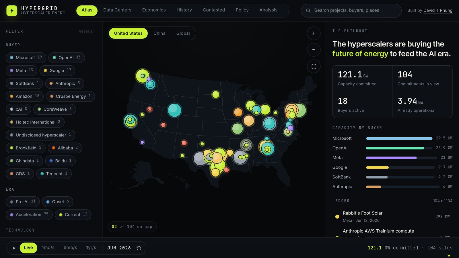 Screenshot of HYPERGRID, the Hyperscaler Energy Atlas
